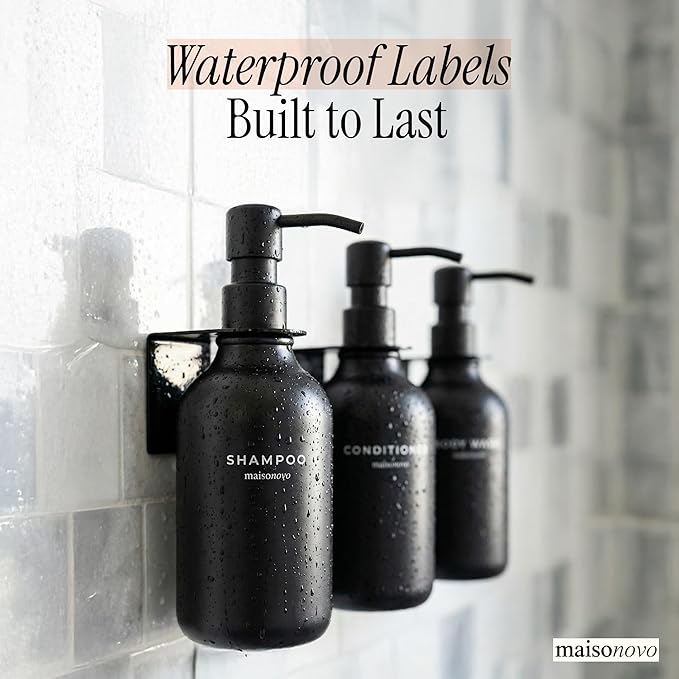Shampoo and Conditioner Dispenser Wall Mounted Set of 3 Black - No Drill Shower Soap Dispenser for Bathroom Refillable - Spa Hotel Style Accessories by MaisoNovo