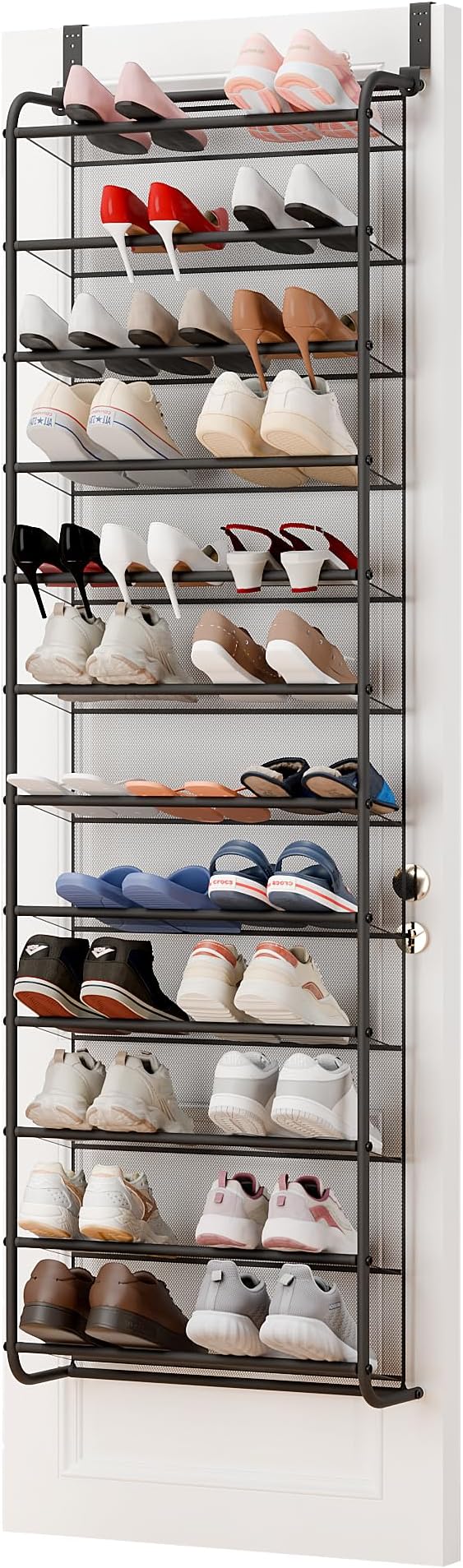 Whitmor 36 Pair Over The Door Shoe Organizer, 12 Tier Hanging Shoe Organizer, Heavy Duty Metal & Mesh Shoe Holder, Hanging Shoe Rack for Closet Organizer, 74" L x 21.7" W x 7.5" H, Matt Gunmetal