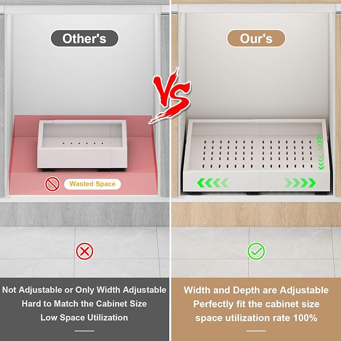 Fokyfok 2Pc Pull out Cabinet Organizer,Width(11"-16"),Depth(17"-24") Expandable No Drill Roll out Drawers,Adhesive Sliding Drawers,Slide out Shelves for Cabinets Without Lip,Kitchen,Pantry,White | Expandable, 3 Rails, No Drill, Roll out Drawers, Slide ...