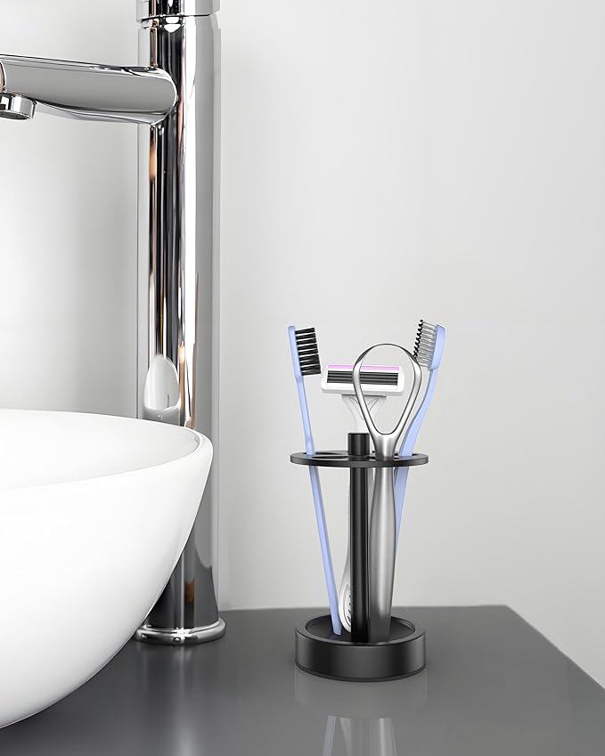 Black Toothbrush Holder Stand for Bathroom, Small Tooth Brush Holder Storage Organizer for Kids, Modern Cute Vanity Countertop Accessories Decor for Farmhouse Dorm