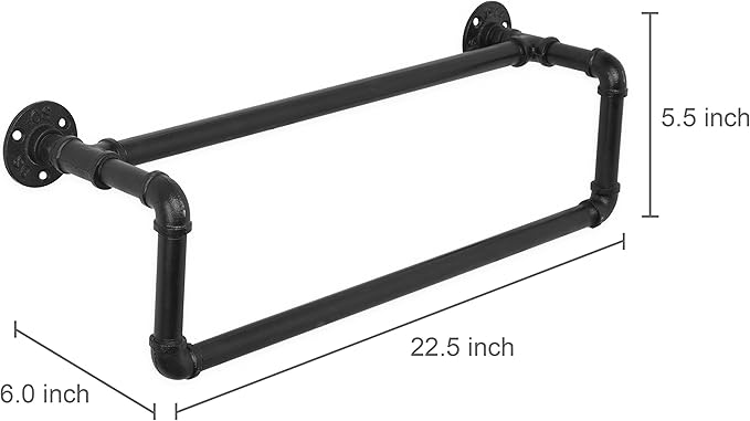 MyGift Double Towel Bar for Bathroom, Wall Mounted Bath Towel Rack, Hand Towel Holder, Farmhouse Rustic Bathroom Decor, Industrial Pipe Metal Matte Black