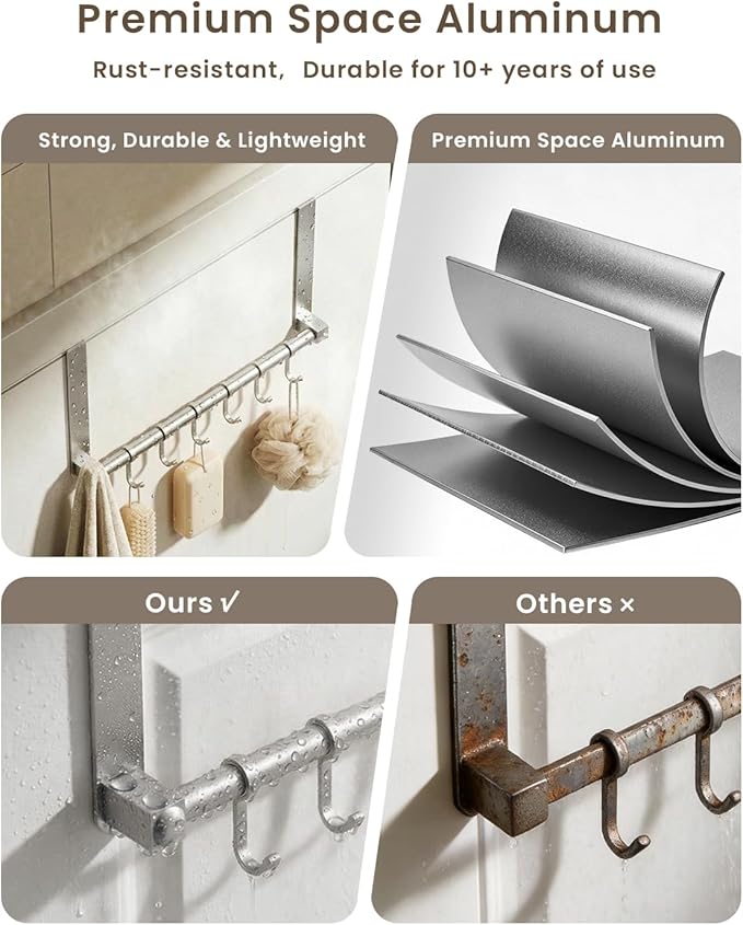 BOF Heavy Duty Over The Door Hooks, Moving 6 Door Hooks for Hanging, Over The Door Hanger Organizer for Bathroom,Silver