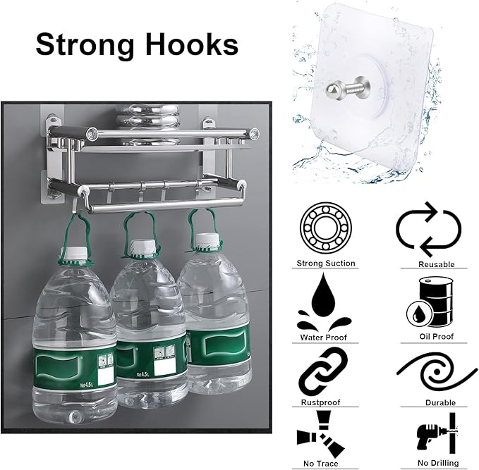 AIERSA Heavy Duty Adhesive Hooks, Wall Hooks for Hanging, Screw Free Sticker, Seamless Screws for Wall Mount, 2 in 1 Reusable, White, 20 Pcs, 16mm
