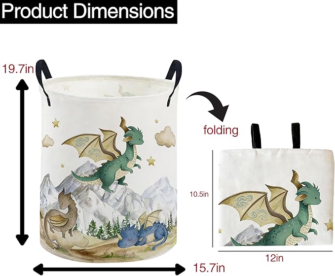 ESSME Kids Laundry Basket,Dinosaur Hamper Collapsible Canvas Waterproof Storage Bin for Girls, Cute Hamper,Gift Baskets(Mountain dinosaur)