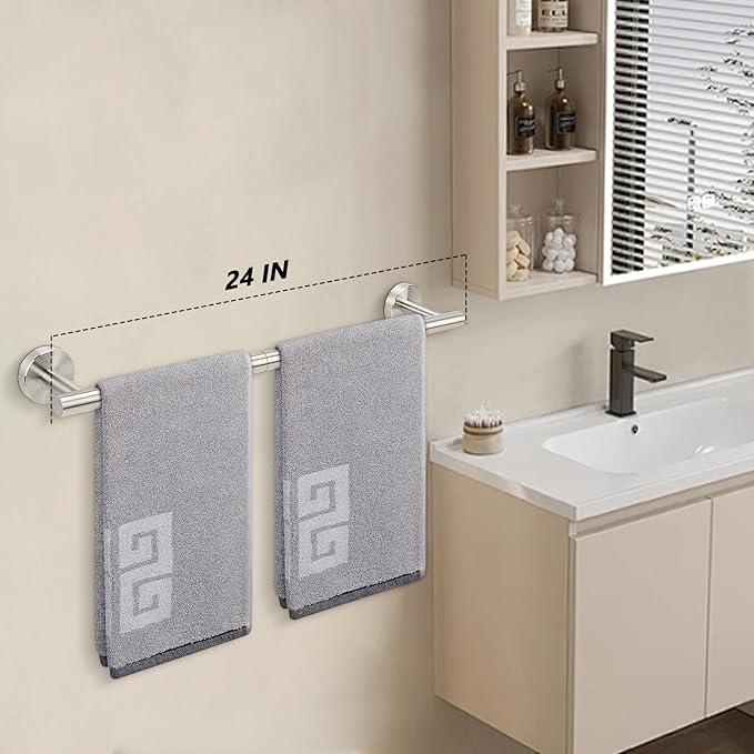 NearMoon Bath Towel Bar, Thicken Stainless Steel Shower Towel Rack Holder Wall Mounted for Bathroom, 24-lnch Overall Length-21-lnch Usable Hanging Space (1 Pack, Brushed Nickel)