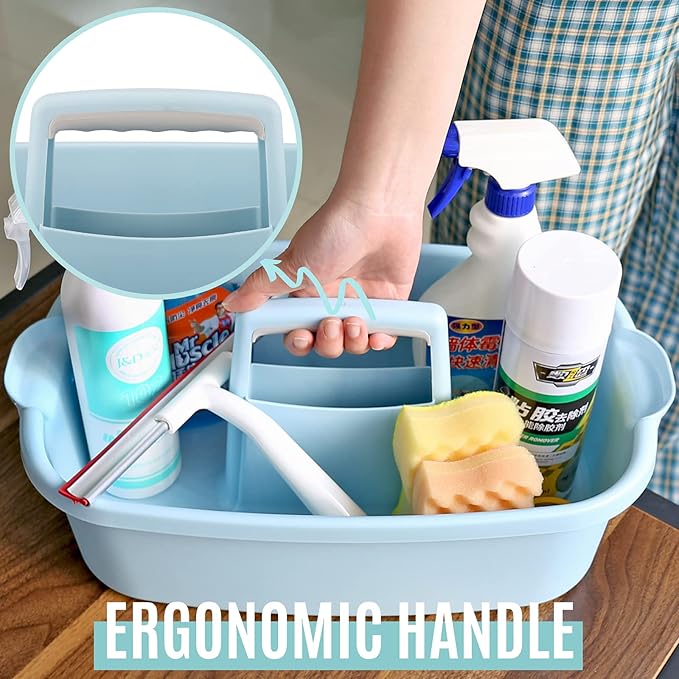 Cleaning Supplies Caddy, 2 Pack Cleaning Supply Organizer with Handle, Plastic Bucket for Cleaning Products, Tool Storage Caddy, Blue