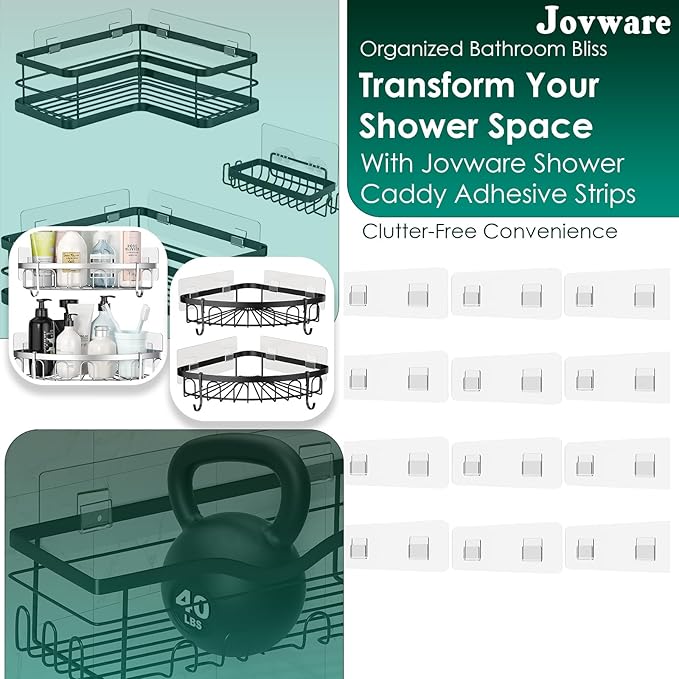 Shower Caddy Adhesive Replacement Stickers Flat Hook, Shelf Hanging Adhesive, Adhesive Bathroom Suction Cup Replacement, Flat Adhesive Shower Shelves Replacement 6 1/2" 12 Pack