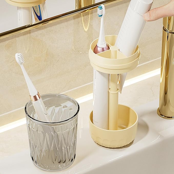Toothbrush Holder with Tooth Brush Cups, Height Adjustable Electric Toothbrush Toothpaste Storage Stand, Countertop 3 Slots Organizer, Bathrooms Shower Accessories Storage Rack (White)