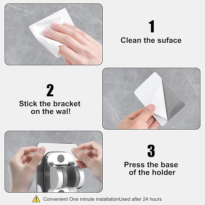 2Pcs Strong Adhesive Adjustable Shower Head Holder- Wall Mounted Heavy Duty Shower Head Shelf, Plastic Bracket Stick on Wall, ABS Mount for Bathroom Fix Firmly and Use Conveniently (Silver, 2)