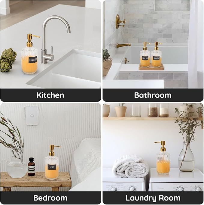 Segbeauty 15.2oz Glass Hand Soap Dispenser Bathroom, 2pcs Clear Glass Pump Dispensers for Countertop, 450ml Gel Lotion Liquid Bottles with Stainless Steel Pump, Body Wash Shampoo Conditioner Container