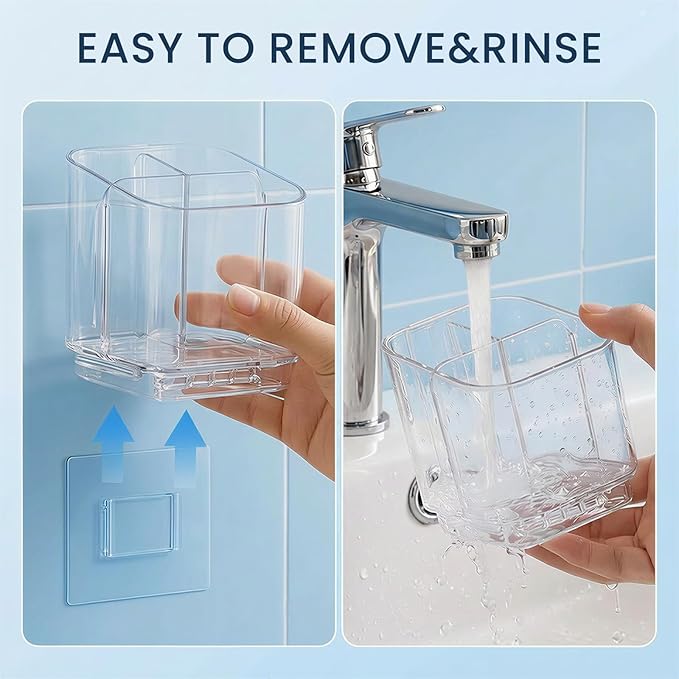 Bathroom Toothbrush Holder, Three Compartment Detachable Toothbrush Holder Wall Mounted, Toothbrush Storage Rack for Bathroom/Kitchen/Office