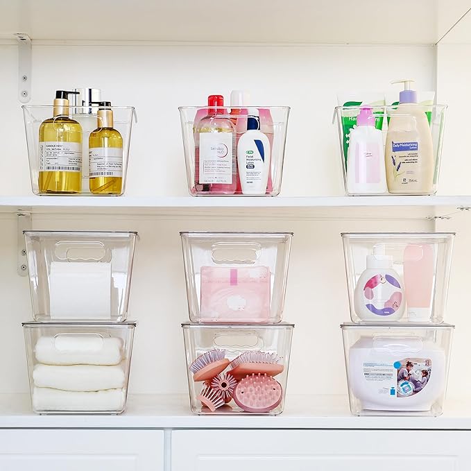 Vtopmart 6 Pack Clear Stackable Storage Bins with Lids, Large Plastic Containers with Handle for Pantry Organizer and Storage,Perfect for Bathroom,Cabinet,Kitchen,Fridge,Closet Organization
