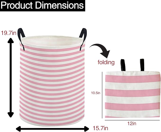 ESSME Kids Laundry Basket,Pink Hamper Collapsible Canvas Waterproof Storage Bin for Girls, Cute Hamper,Gift Baskets(Pink stripes)