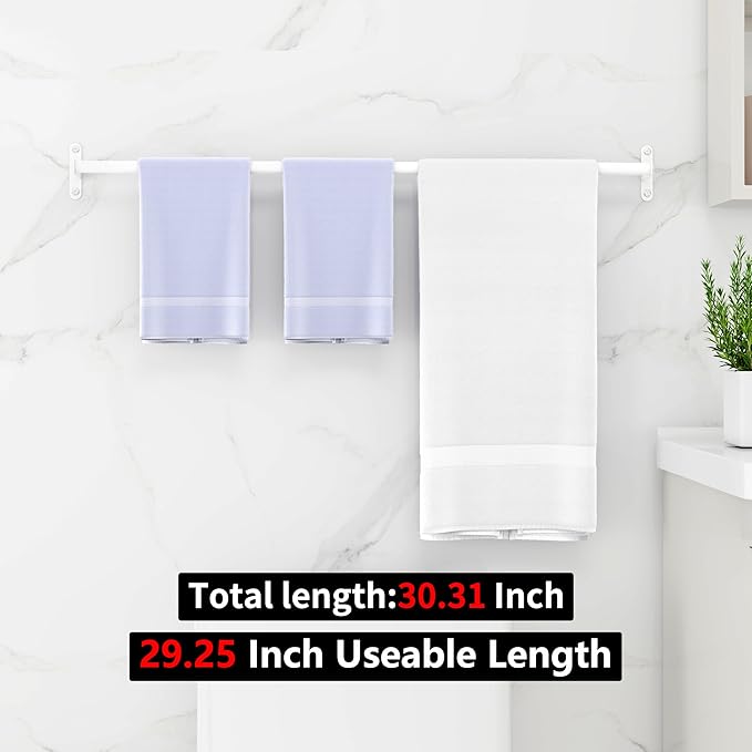 Bath Towel Racks for Bathroom, Stainless Steel 30Inch Hand Towel Bars, Bathroom Towel Holder Wall Mounted, Towel Rods, White, Easy to Install