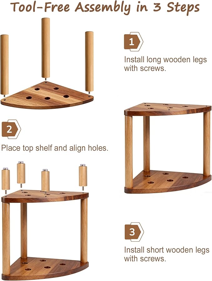Bathroom Corner Shower Stool with Storage Shelf, Shower Foot Rest 15in, Wood Shower Stool for Shaving Legs, Waterproof Corner Shower Stool for Inside Small Shower Spaces, Acacia Wood