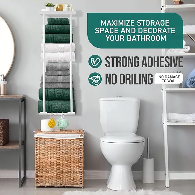 Hommtina Towel Rack Towel Storage for Bathroom,Towel Holder for Bathroom Wall Towels Organizer (White)