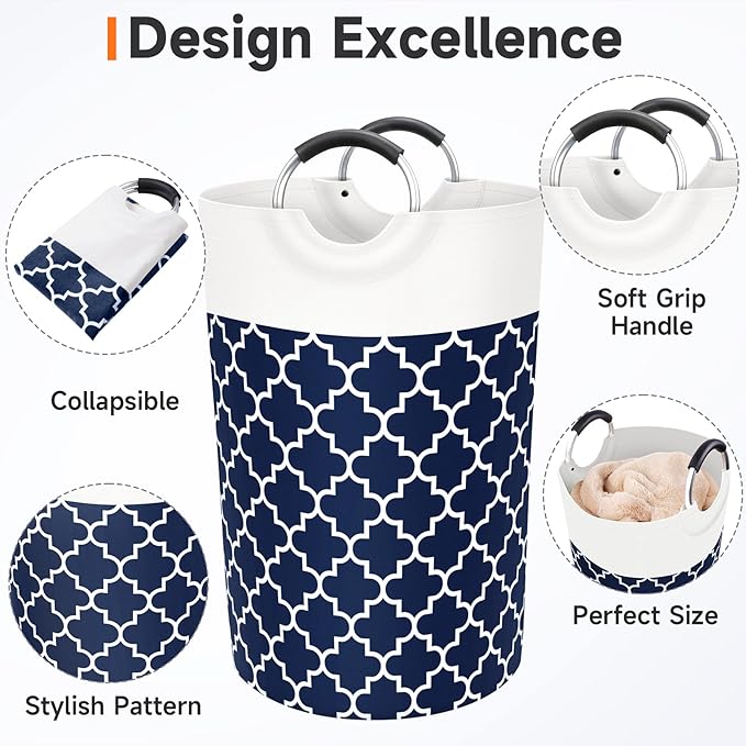 Fabspace Large Laundry Basket Laundry Hamper Bag Washing Bin Clothes Bag Collapsible Tall with Handles Waterproof Travel Bathroom College Essentials Storage for College Dorm, Family (Blue) 115L