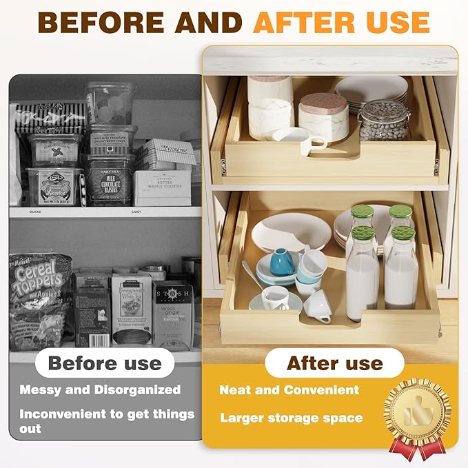 Pullout Cabinet Organizer, 23''W×21''D×3''H Slide Out Shelves for Kitchen Cabinets, Pull out Drawers for Kitchen Cabinets, Pantry, Bathroom, & Storage Organization