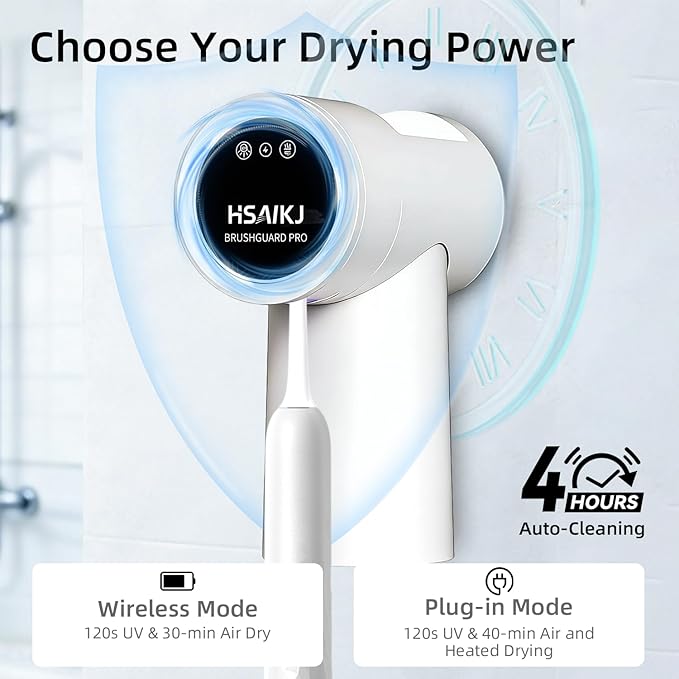 Wall Mounted Toothbrush Holder, 3-in-1 Electric Toothbrush Organizer for Personal Use, Smart Sensor Lid, Fast Air Drying, Compact with Magnetic Cup (White)