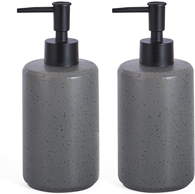 Bathroom Hand Soap Dispenser Set, 14oz Speckled Dish Soap Dispenser for Kitchen, Ceramic Liquid Soap Pump Bottle for Shampoo, Lotion, Conditioner, Modern Farmhouse Bathroom Decor