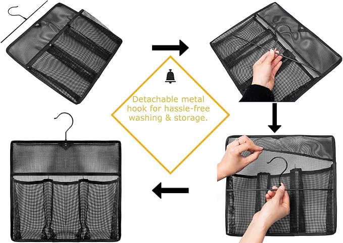 ALYER Mesh Shower Organizer,Shower Caddy with Rotating Detachable Metal Hanger, Quick Dry Bathroom Storage for Toiletry Accessories, Portable Shower Bag for RV,Dorm,Gym and Travel (White)