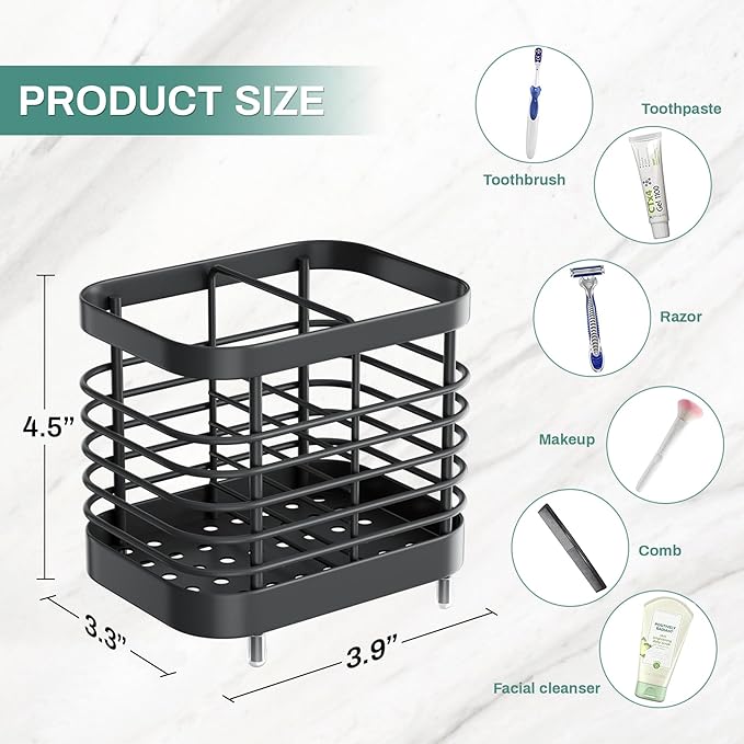 Black Electric Toothbrush Holder for Bathroom, Toothpaste Caddy Organizer Storage with Drainage, Stainless Steel Kids Tooth Brush Stand for Countertop Sink, Bathroom Accessories Decor