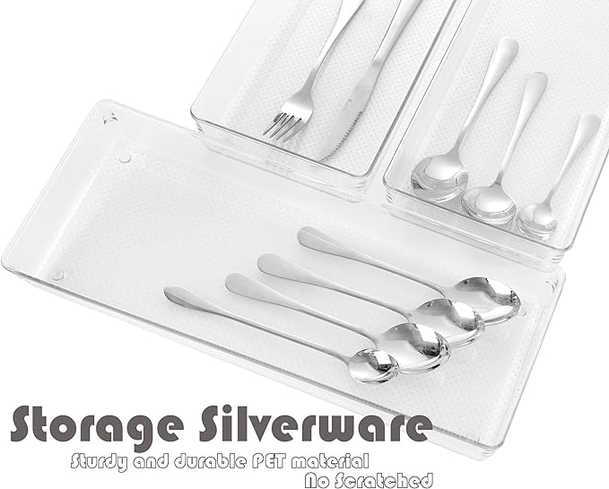 3 Pack Large Clear Plastic Drawer Organizer Tray Cutlery Utensil Makeups Drawer Organizers 15" X 6"