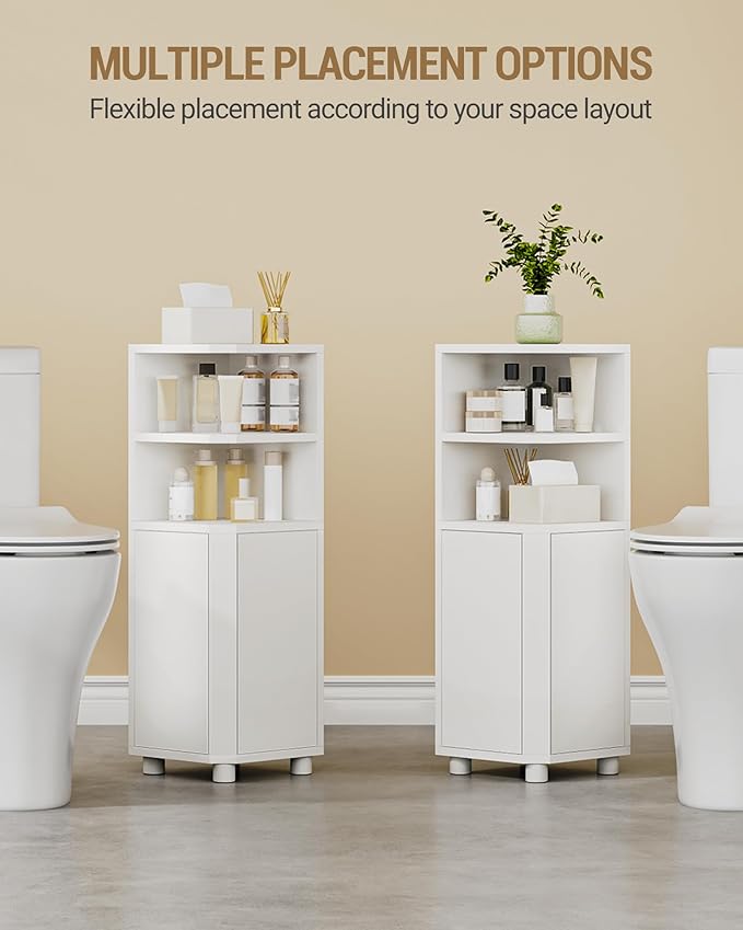 Hzuaneri Corner Cabinet, Small Bathroom Corner Cabinet with Doors, Narrow Storage Cabinets with Adjustable Shelves, Bathroom Organizers and Storage for Small Space, White BC21003X