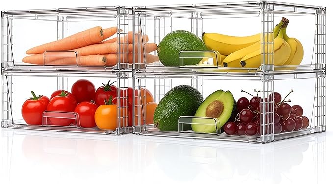 Wide Large Stackable Storage Drawers(3 Pack),Multi-purpose Clear Plastic Organizer Bins with Handles, Easy to Assemble for Bathroom Home Closet Under Sink Kitchen Pantry Medicine Cabinet