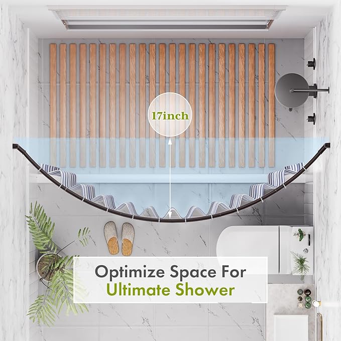 AmazerBath 20-84 Inches Arched Curved Shower Curtain Rod, Heavy Duty Shower Rod Rust Proof Bathroom Curtain Rod, Adjustable Telescoping Design Easy Segmented Installation, Need to Drill, Bronze