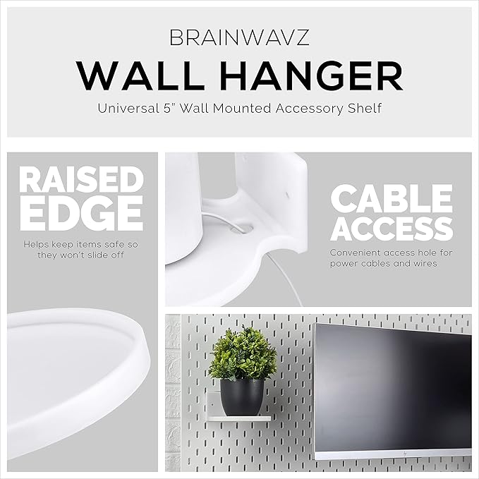 BRAINWAVZ 5” Round Floating Shelf Mount for Security Cameras Baby Monitors Speakers Plants Toys & More Universal Holder Stick-On Or Screw Mount, Easy to Install (White)