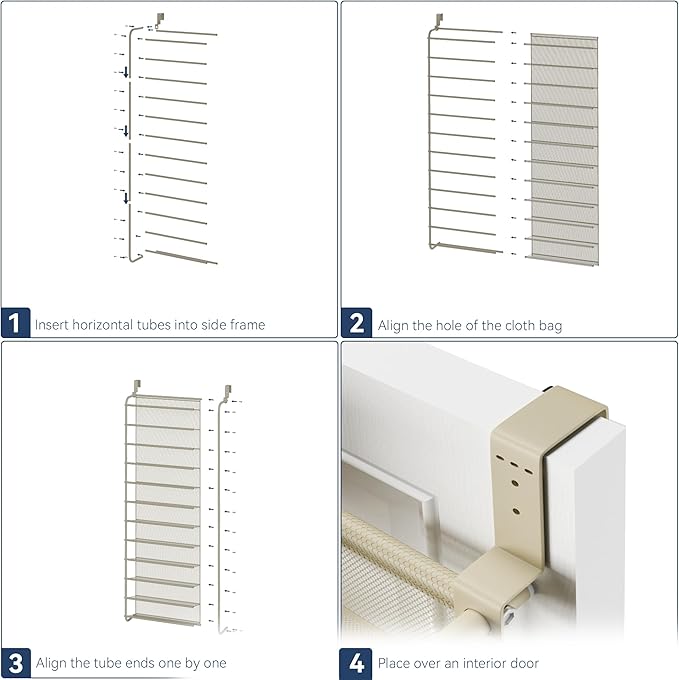 Whitmor 36 Pair Over The Door Shoe Organizer, 12 Tier Hanging Shoe Organizer, Heavy Duty Metal & Mesh Shoe Holder, Hanging Shoe Rack for Closet Organizer & Storage, 74" L x 21.7" W x 7.5" H, Oat