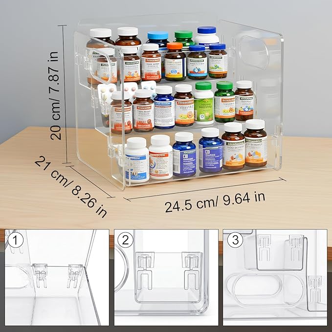 2 PCS 3-Tier Vitamin Storage Organizer, Organizer for Vitamin Bottles And Medicine Bottle, Vitamin Bottle Organizer for Countertop, Bathroom Cabinet Storage Items Are Clearly Visible (5)