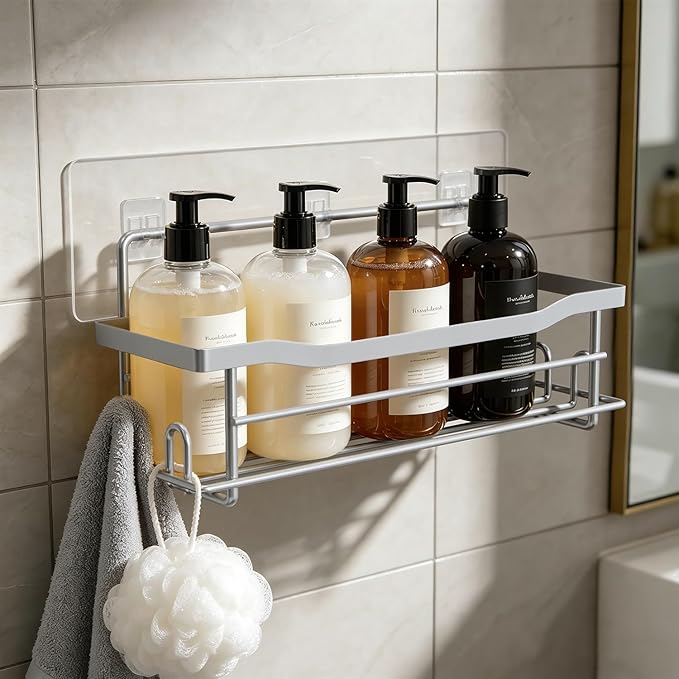 Shower Caddy Shelves Organizer, Single Pack, No Drilling Wall Mounted Self Adhesive Shower Shelves, Paint Nickel