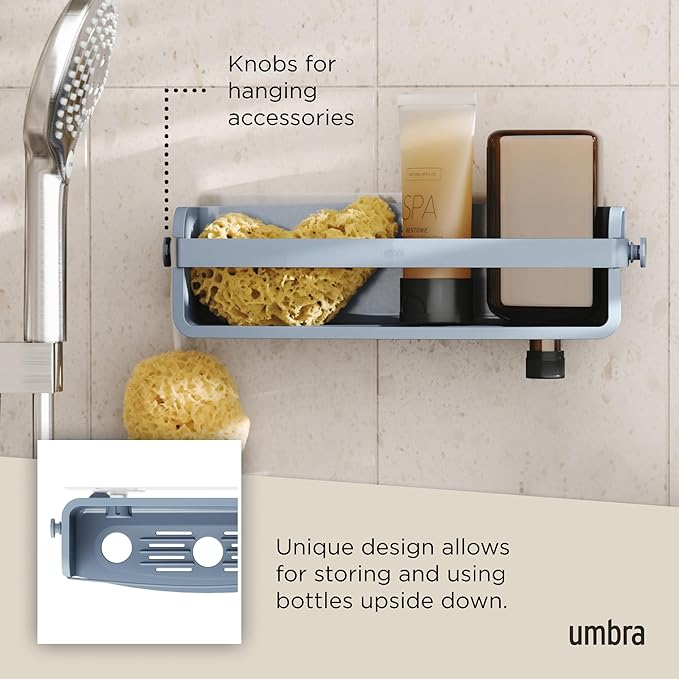 Umbra Flex Adhesive Shower Shelf for Bathroom, Slate Blue