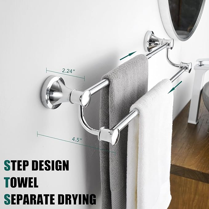 Hoimpro Adjustable Retractable 12-25 Inches Stainless Steel Bathroom Towel Bar, Bathroom Accessories Bath Hotel Double Towel Bar Rod Hanger Wall Mounted Towel Holder Towel Rack, Polished Chrome