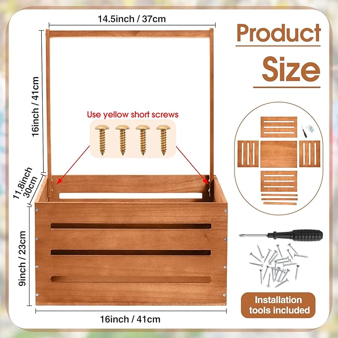 Suzile Wooden Baby Shower Crate Closet Wood Basket for Gifts with Handle Boy Girl Clothes Gender Reveal Storage Box for Newborn New Parent(Claybank)