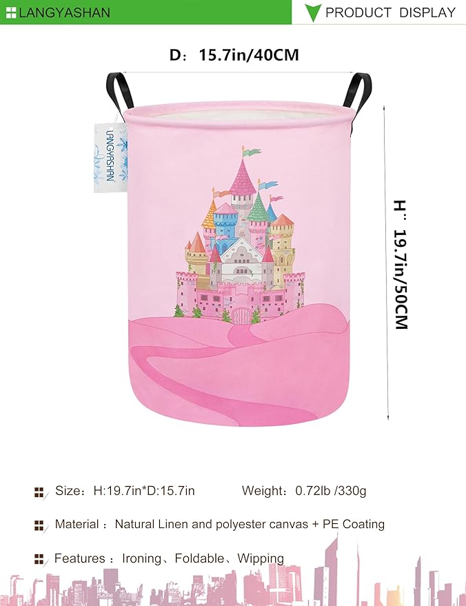 Storage Bin, Canvas Fabric Collapsible Organizer Basket for Laundry Hamper,Toy Bins,Gift Baskets, Bedroom, Clothes,Baby Nursery (Round Castle)