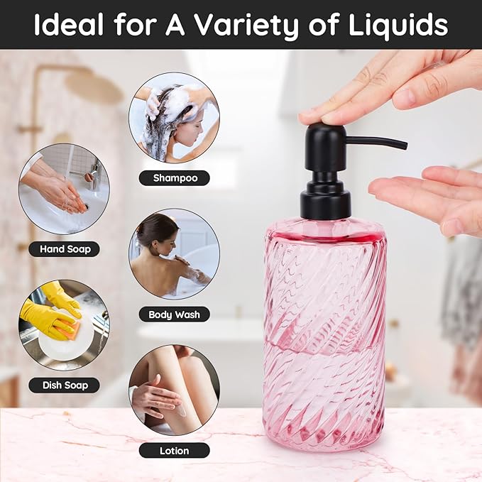 Segbeauty Soap Dispenser Set, 2 Pack Refillable Glass Soap Dispenser with Stainless Steel Pump, 500ml Empty Shampoo and Conditioner Bottles for Bathroom and Kitchen Farmhouse Decor