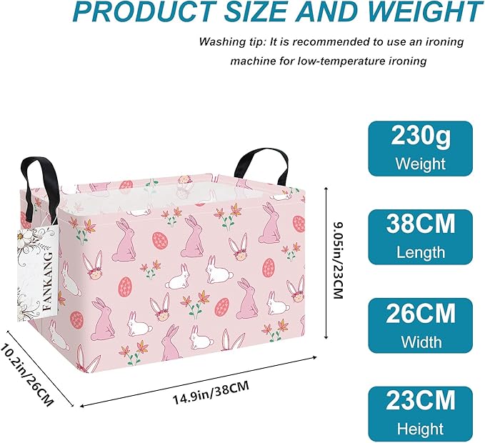 Storage Bins,Nursery Hamper Canvas Laundry Basket Foldable with Waterproof PE Coating Storage Baskets for Boys and Girls, Office, Bedroom, Clothes,Toys(Rec-Rabbit ）