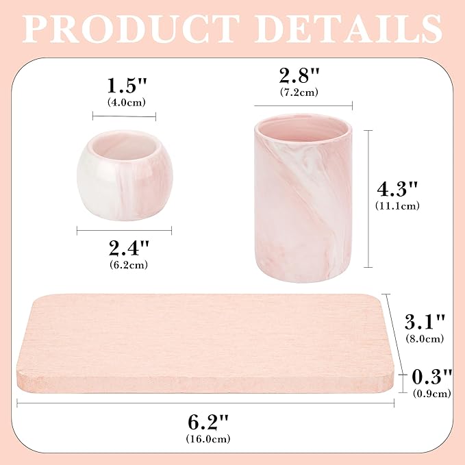 Ceramic Toothbrush Holder & Toothbrush Cup with Diatomite Tray for Bathroom, Bathroom Tumbler Cups Reusable Toothbrush Mouthwash Cup, Shower Counter Storage Organizer (Pink)