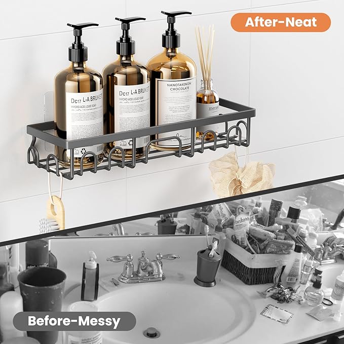 Shower Caddy, 5 Pack Shower Shelves for Inside Bathroom, Rustproof Adhesive Bathroom Organizer with Soap Holder, No Drilling Washroom Organizers and Storage for Bathtub Room/Kitchen, Matte Grey