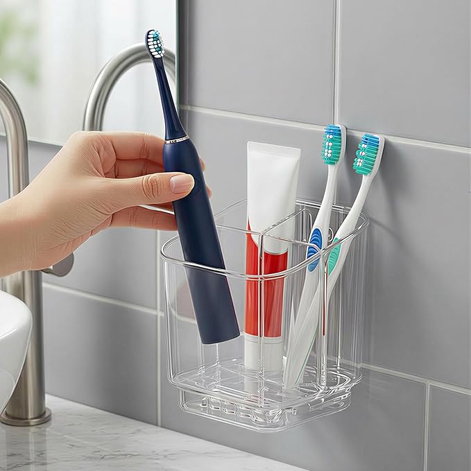 Bathroom Toothbrush Holder, Three Compartment Detachable Toothbrush Holder Wall Mounted, Toothbrush Storage Rack for Bathroom/Kitchen/Office
