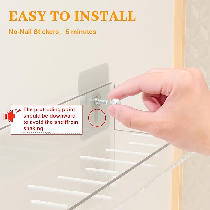 LAZYROSY 4 Pack Floating Shelves – Clear Acrylic/PET Wall-Mounted No Drill Storage with Adhesive, Invisible Bathroom & Bedroom Shelving for Kitchen, Living Room, Transparent Decor