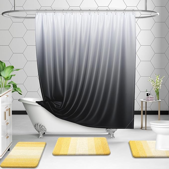 OLANLY Bathroom Rug Set 2 Piece, Soft Absorbent Microfiber Bath Mats and U-Shaped Contour Toilet Rug, Non-Slip, Machine Wash Dry, Plush Shaggy Bath Mats for Bathroom (30"x20"+24"x20", Yellow)