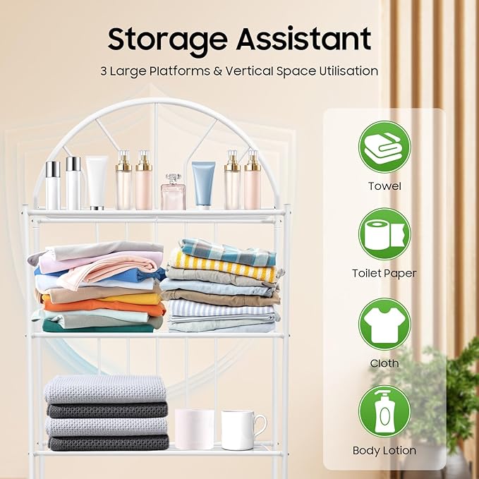 3 Tier Over The Toilet Rack, Shelf Bathroom, Over The Toilet Storage Rack, Stand Organizer Space Saver, White