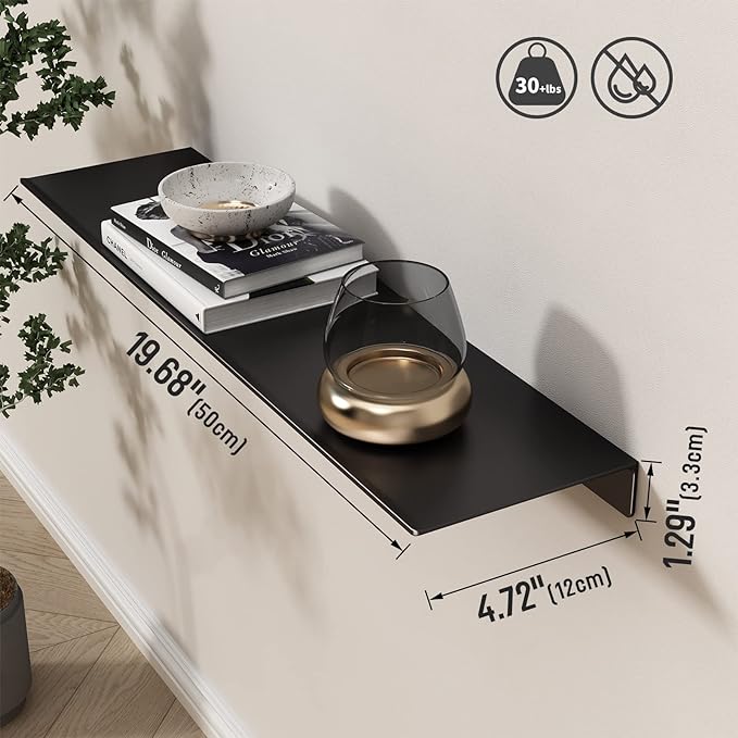 Danpoo 20 inch Floating Shelf for Wall Organizer & Storage, Mini Display Shelf, Metal Wall Shelf for Bathroom, Living Room, Kitchen, Bedroom(Matte Black)