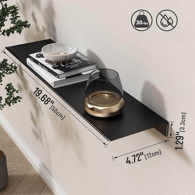 Danpoo 20 inch Long Metal Floating Shelves for Wall Organizer & Storage, Display Shelves for Bathroom, Living Room, Kitchen, Bedroom(Matte Black, 2-Pack)