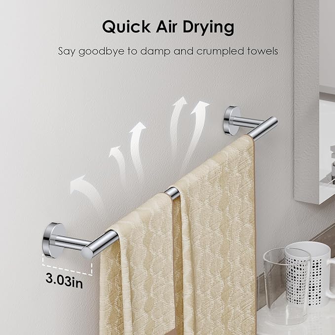 FORIOUS Towel Bar Wall Mounted, Stainless Steel Towel Racks for Bathroom 23 Inch, Includes Wall Mounting Hardware (Chrome, Hanging Space 21 Inch)