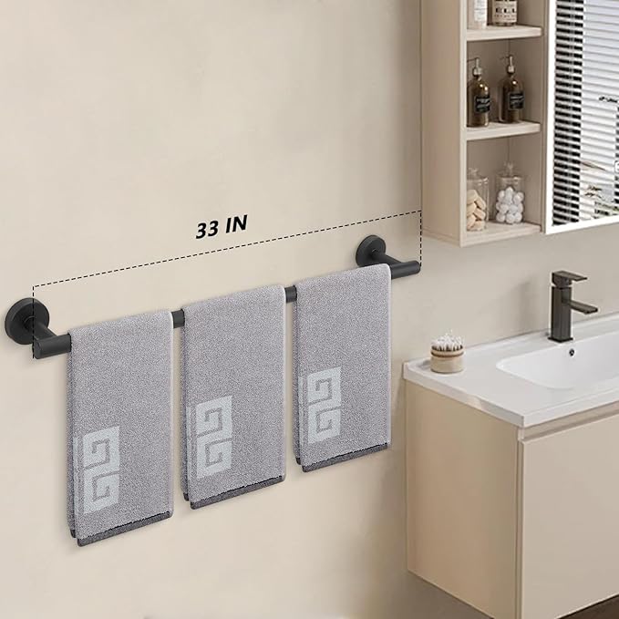 NearMoon Bath Towel Bar, Thicken Stainless Steel Shower Towel Rack Holder Wall Mounted for Bathroom, 33-lnch Overall Length-30-lnch Usable Hanging Space (1 Pack, Matte Black)